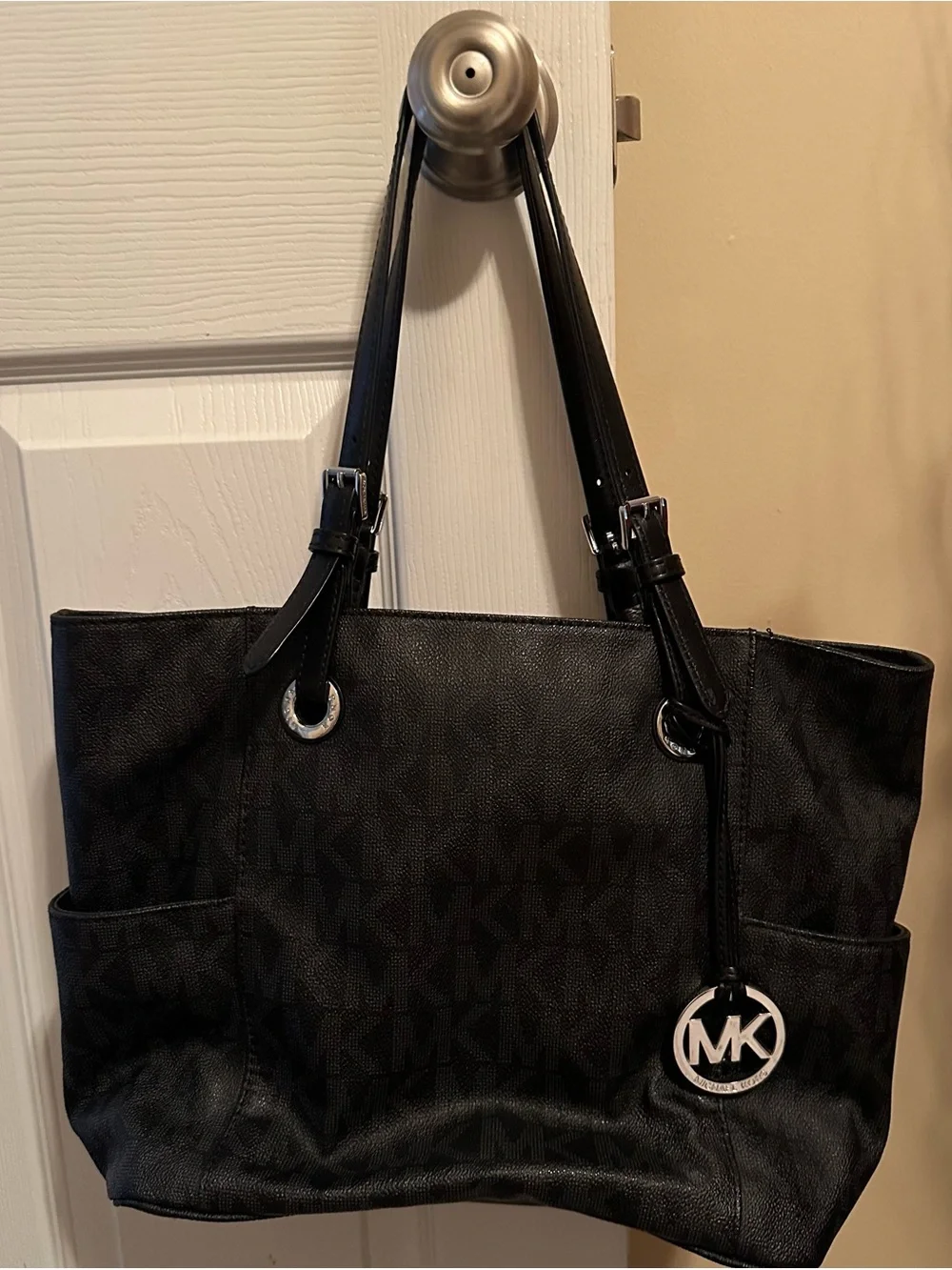 Michael Kors Black Monogram Tote with MK Charm